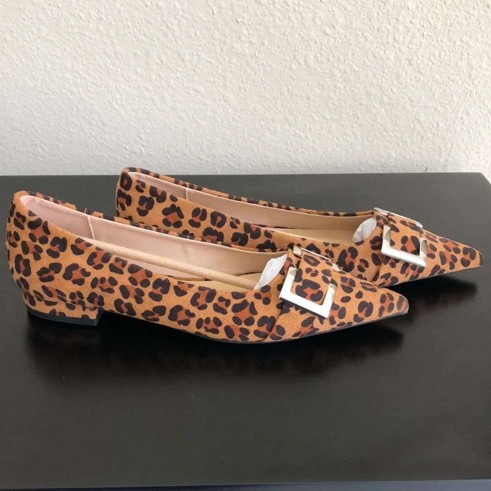 C.Paravano Brown Animal Print Flats with Silver Buckle Size 8